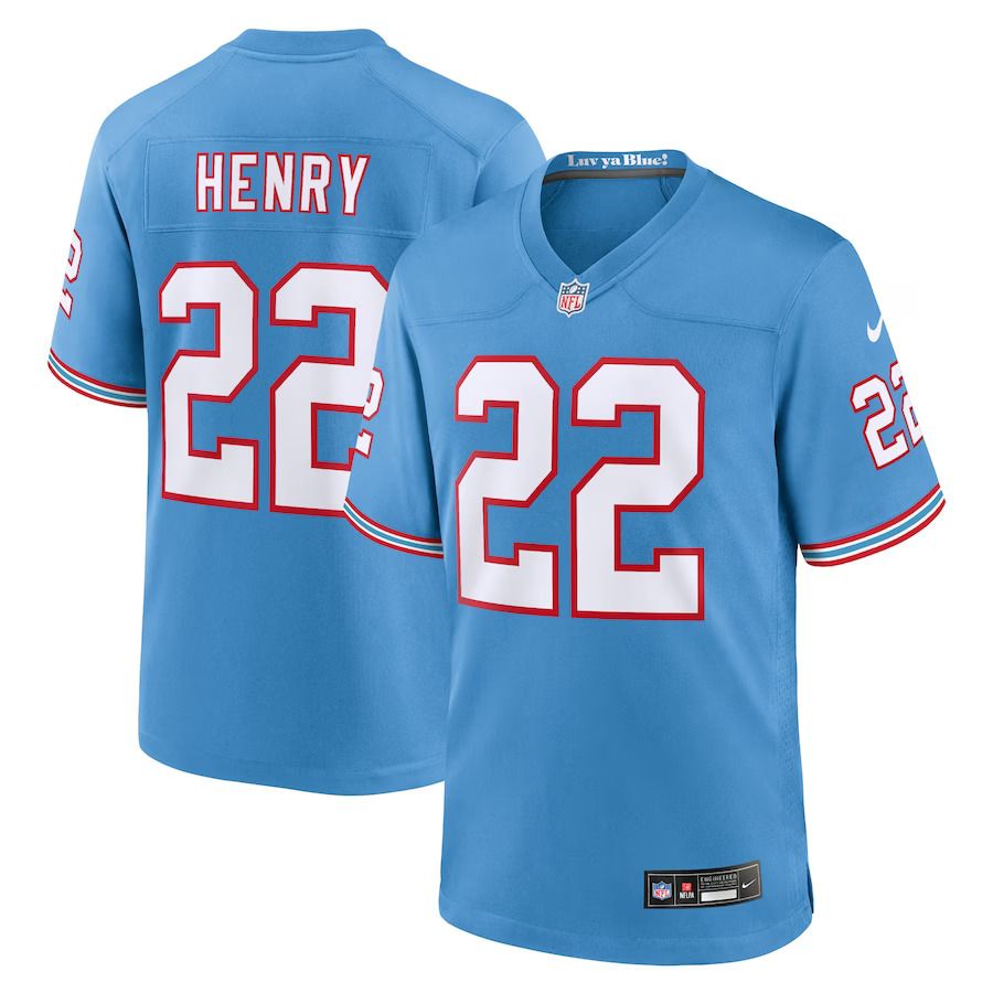 Men Tennessee Titans #22 Derrick Henry Nike Light Blue Oilers Throwback Alternate Game Player NFL Jersey->tennessee titans->NFL Jersey